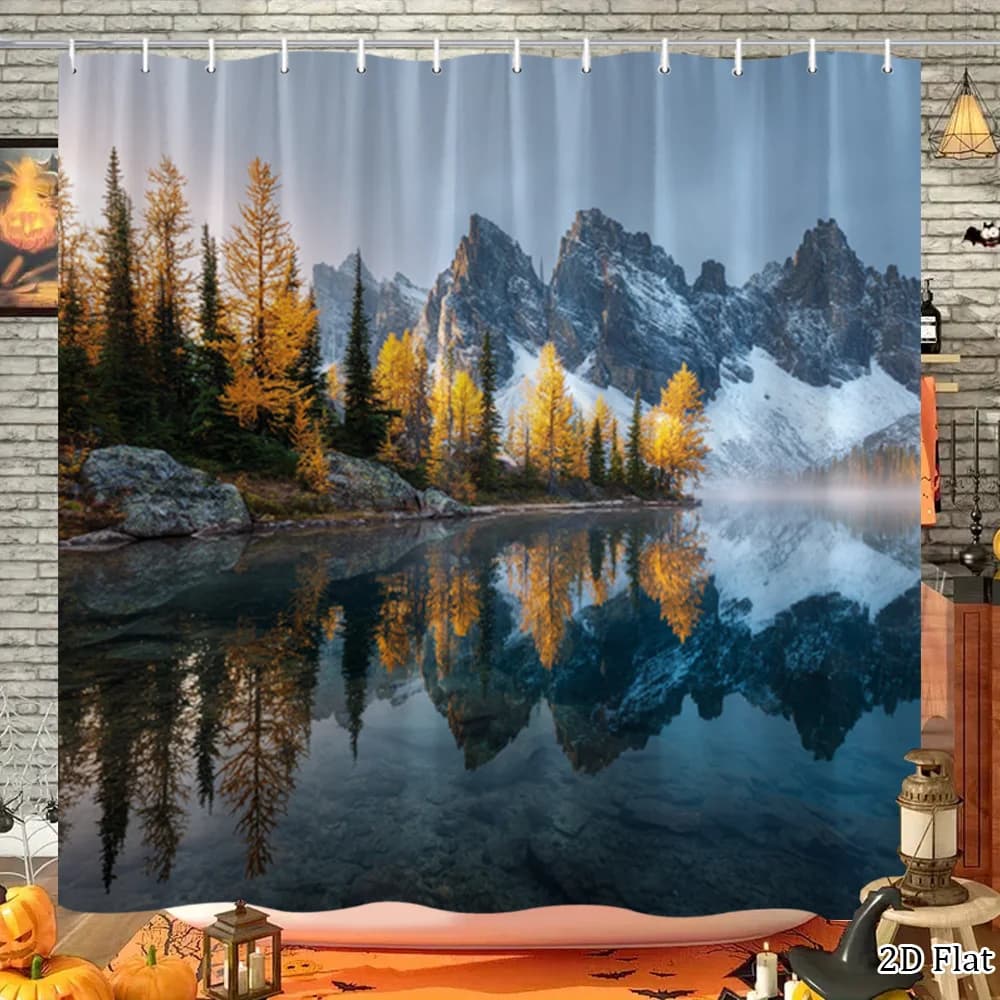 High Quality Waterproof Shower Curtain Mountain Lake Autumn Forest View Nature Landscape Print Bathroom Decor 180x200cm