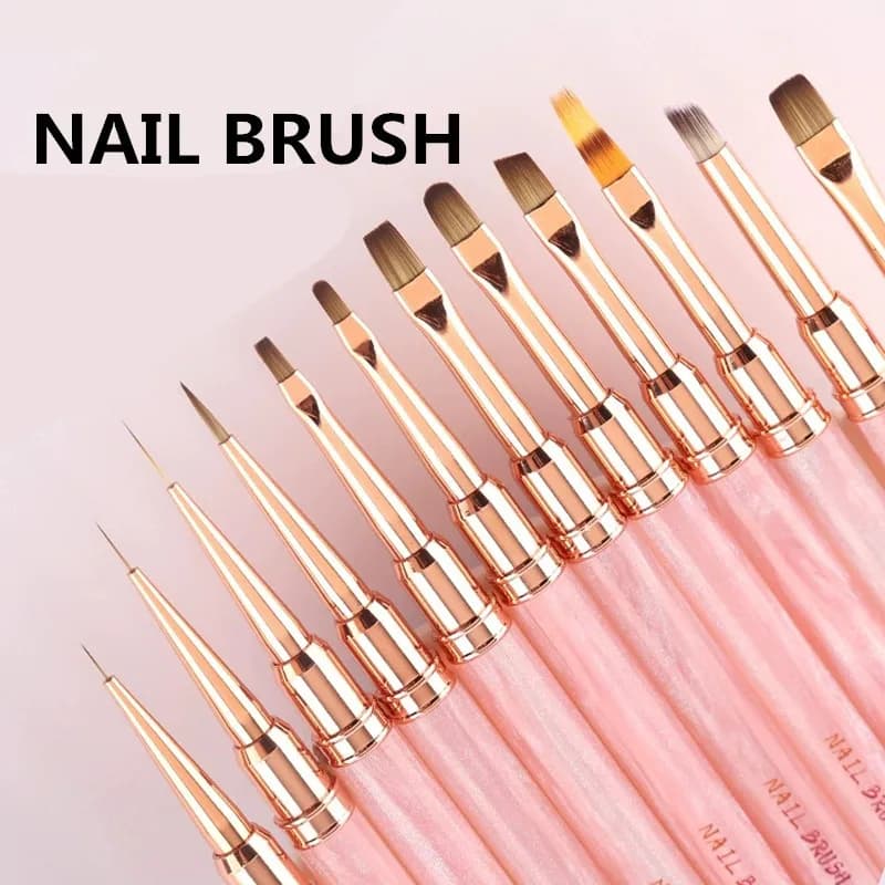 1/12 pezzi Pennello per unghie in acrilico rosa, Pennello per gel per manicure, Pennello per estensione unghie in gel UV, Pennello per smalto, Pennello per disegno e delineatura unghie