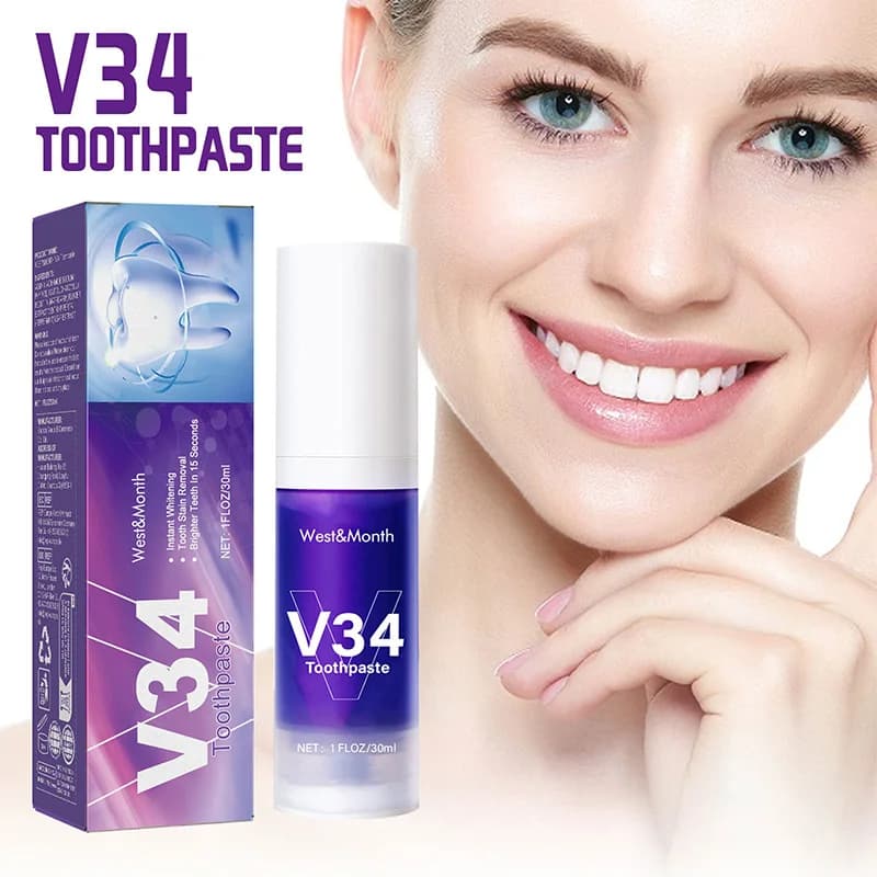 Dentifricio in Mousse V34 Viola 30ML, Dentifricio Sbiancante di pressione, Schiuma Sbiancante per Denti, Cleaning Deep, Care Delicata delle Gengive