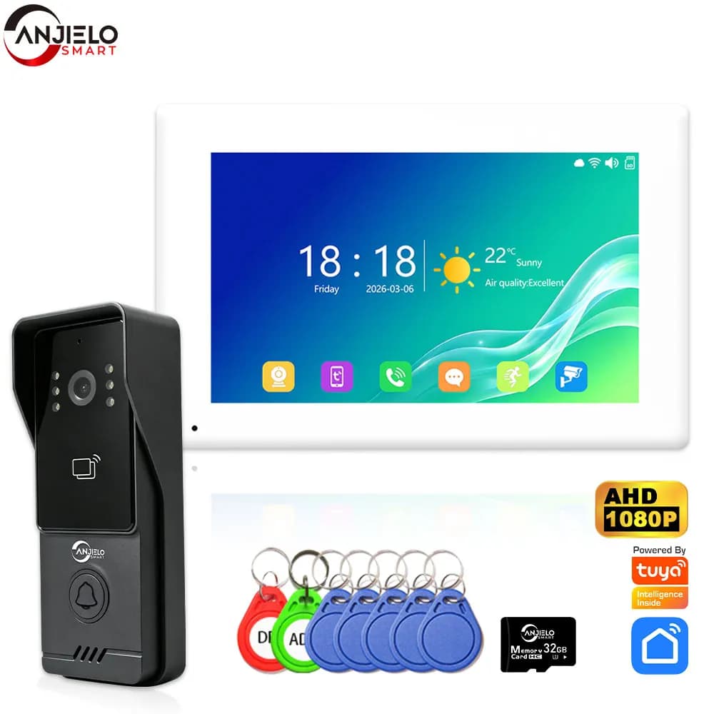 ANJIELO Tuya Smart WiFi Video Door Phone Intercom,1080P Outdoor Doorbell Camera,2-Way Audio,Motion Detectio,Home Security System