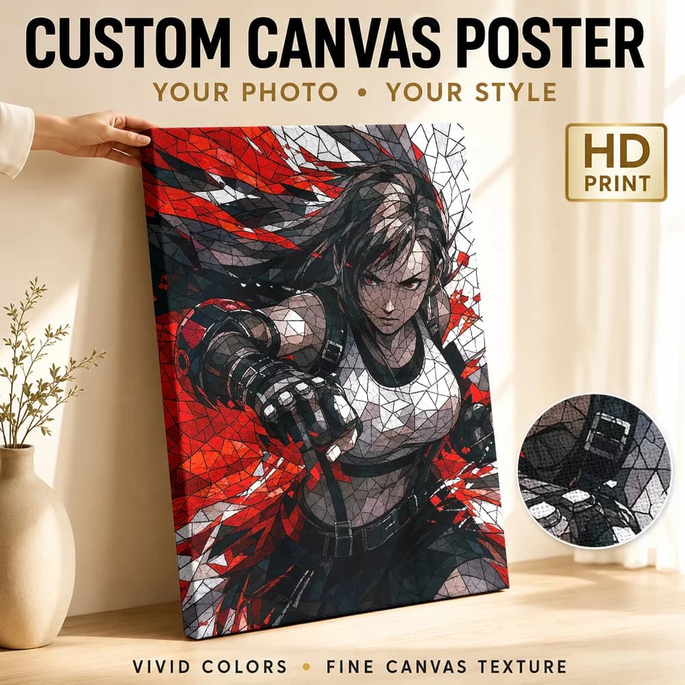 Tifa Lockhart Stained Glass Art Canvas Poster Personalized Photo Modern Pop Culture Wall Paintings Decoration for Home Theater