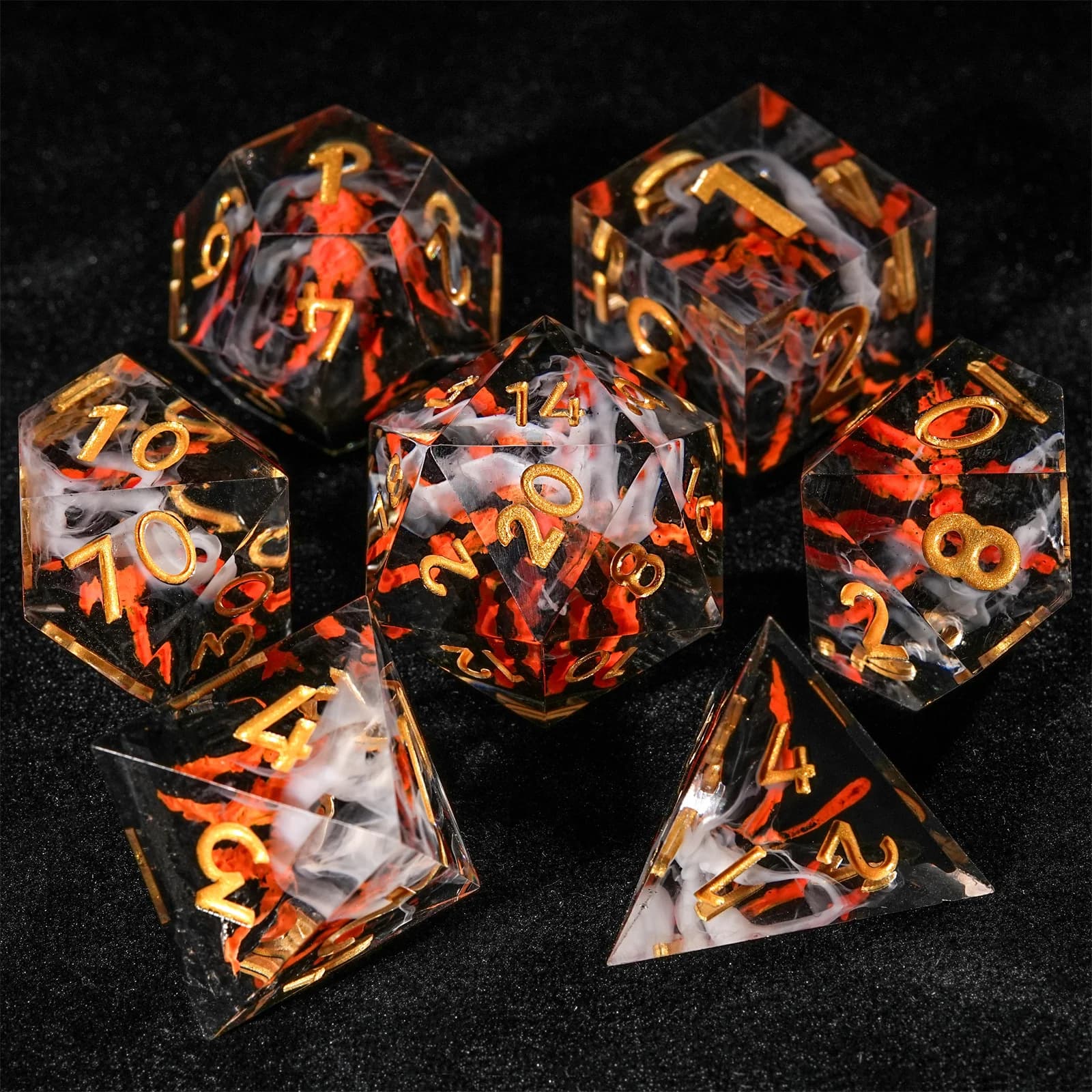7 pezzi DND dadi arancione vulcano eruzione dadi in resina TRPG D&D giochi da tavolo Dungeons Dragons TRPG poliedrico gioco da tavolo dadi digitali