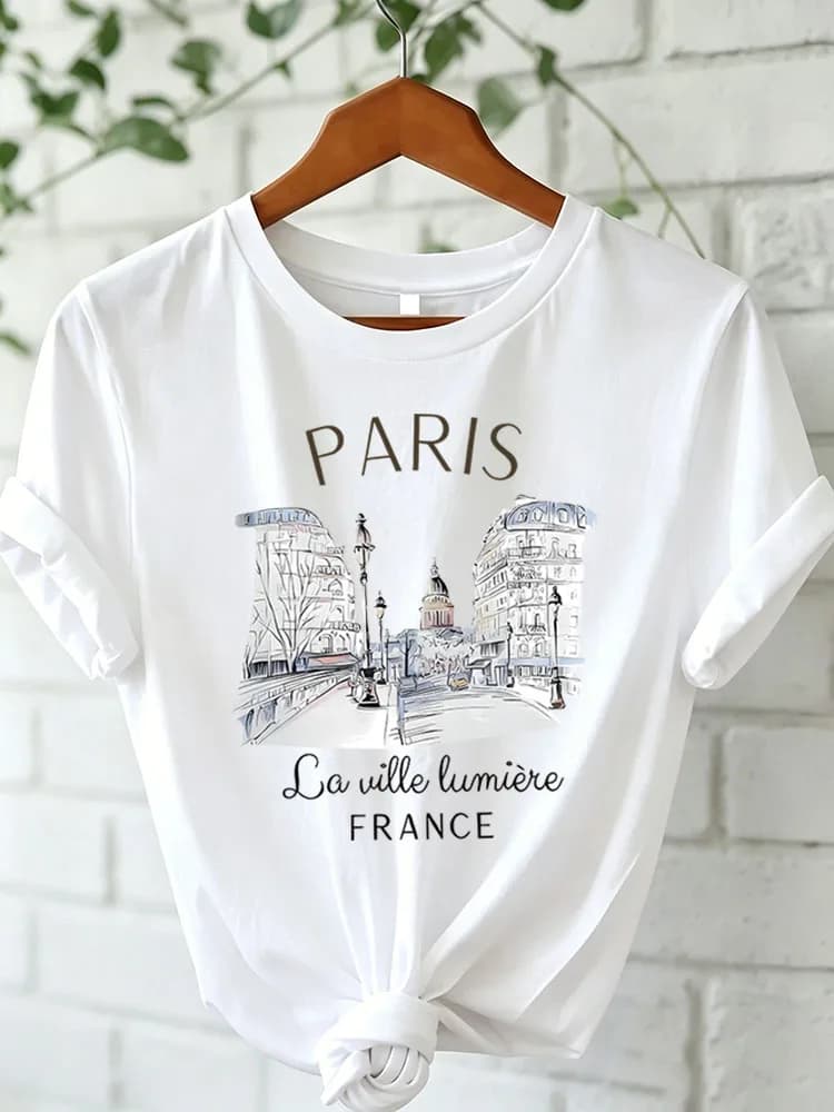 T-shirt Y2k Paris Women's T-shirt with print Short Sleeved T-shirt Crew Neck Top casual for women's clothing spring summer