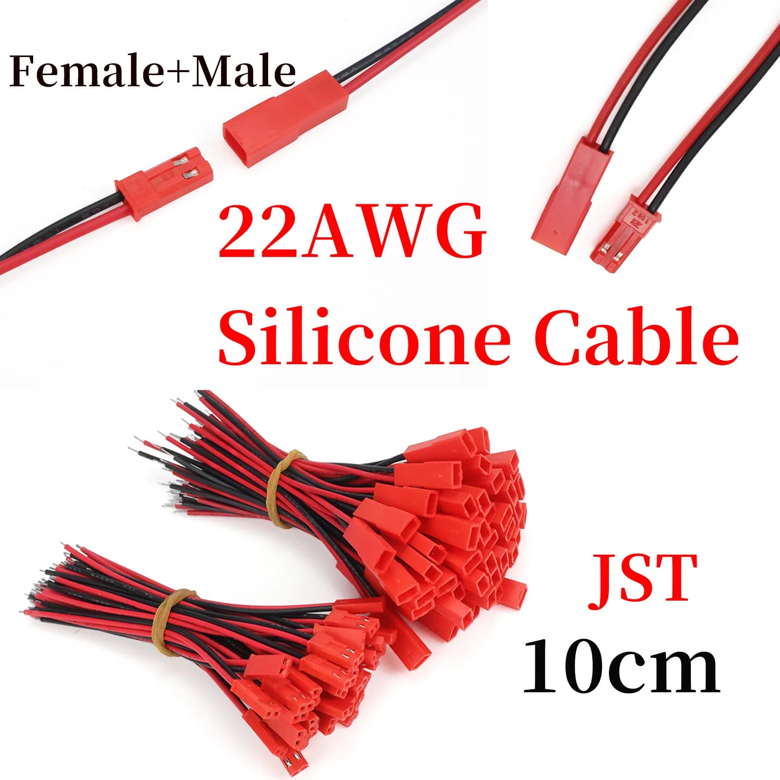 10 Coppie di Connettori JST a 2 Pin Maschio e Femmina con Cavo da 10cm per Batterie RC, Strisce LED, Droni e Adattatori