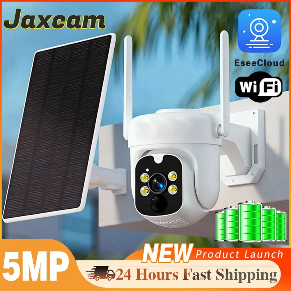 EseeCloud 5MP WiFi camera with Solar Battery 360° ° External Rotating Surveillance Camera with Human Relevance and Sound Alarm