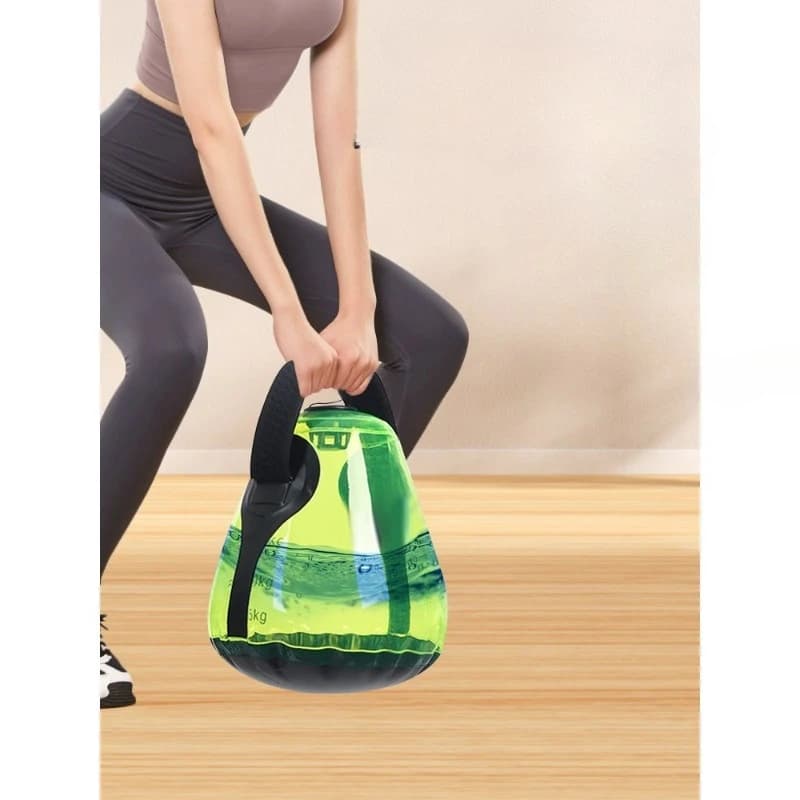 Kettlebell with weighted water bag, portable fitness handlebar filled with home gym water, training equipment with adjustable weight