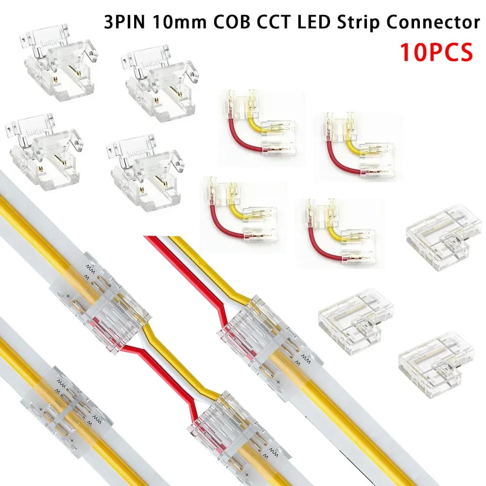 10PCS 3Pin CCT COB LED Strip Connettore Saldatura libera L Forma LED Angolo 10mm No scuro per COB Strip Light Morsetti fissi Mini Fibbia