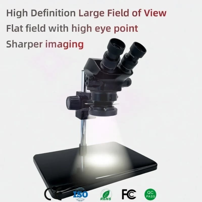 Microscopio stereo con zoom 7-50X WF10X/22mm Luce LED 0,7-5X Obiettivo 360 ° Set di strumenti per la riparazione di orologi per gioielli con saldatura PCB a testa rotante