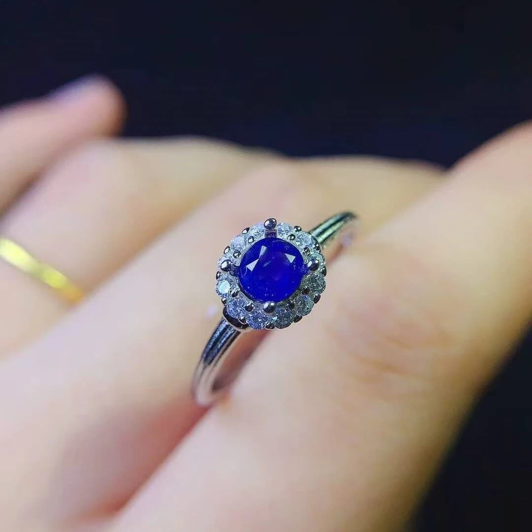 KJJEAXCMY Anello in argento sterling 925 intarsiato con zaffiro naturale, test professionale semplice ed elegante con texture trasparente