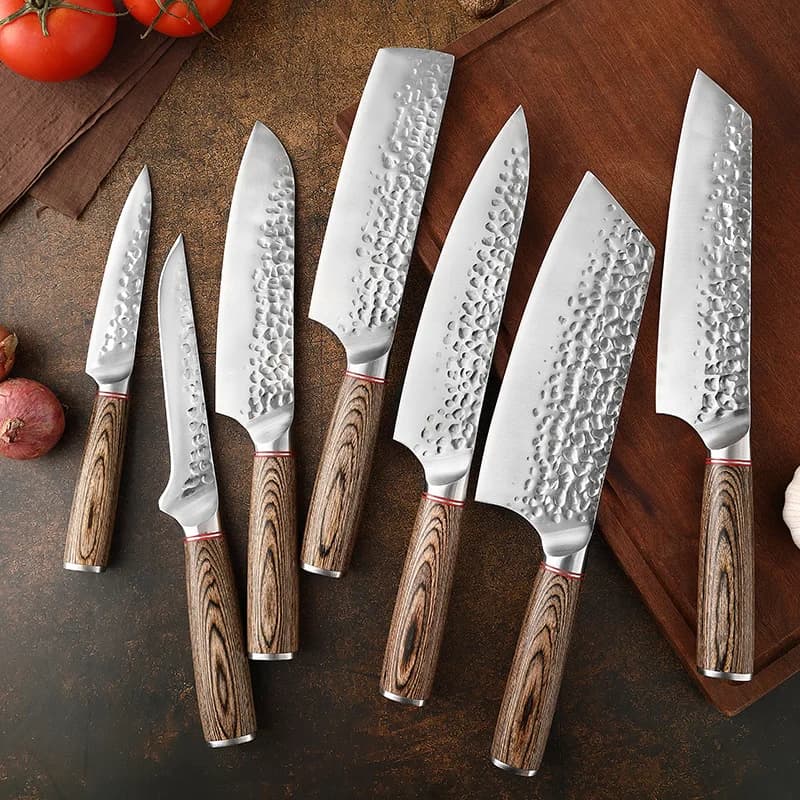TJ POP 7 Pcs Kitchen Knives Set 5Cr15MOV Stainless Steel Forged Blade Pakkawood Handle Sharp Santoku Boning Kiritsuke Chef Knife