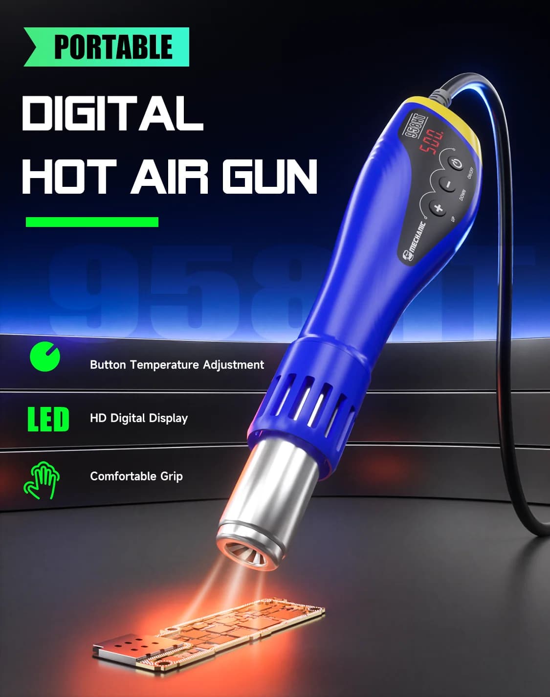MECHANIC Portable Digital Display Handheld Heat Gun 100-500C Fast Heating Adjustable Temperature Repair Tool