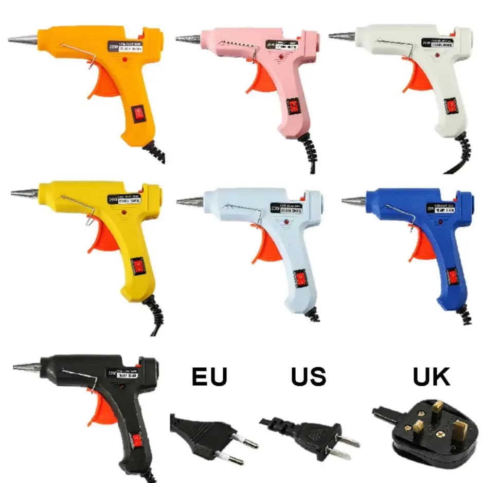 Hnad Tools 20W 30W 100W EU UK US Plug Pistola per colla a caldo Temperatura di calore elettrica Pistole per colla a fusione a caldo 100 pz/lotto