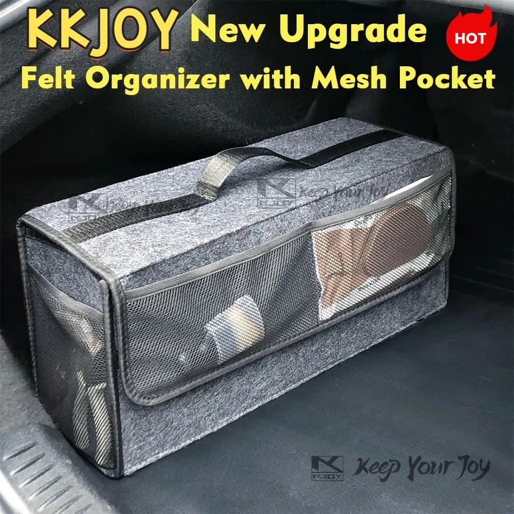 KKJOY Car Boot Storage Bag Anti-slip Upgraded Soft Felt Storage Box Multi Compartments Trunk Tool Dustproof Net Bag