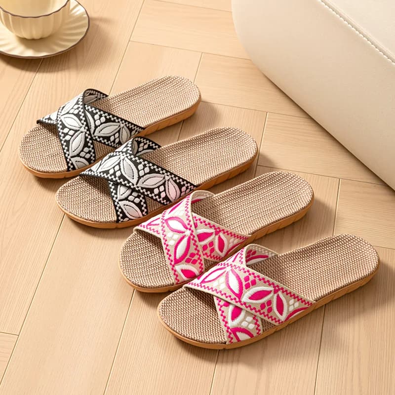Ciabatte da casa in lino da donna, piatte, estive, casual, eleganti, in canapa, da interno, per coppia, morbide, antiscivolo, leggere