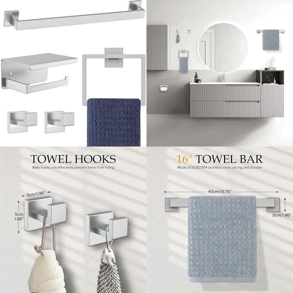 Set di accessori per il bagno in nichel spazzolato da 5 pezzi, 16 portasciugamani, portasciugamani in acciaio inossidabile, kit di accessori da bagno a parete