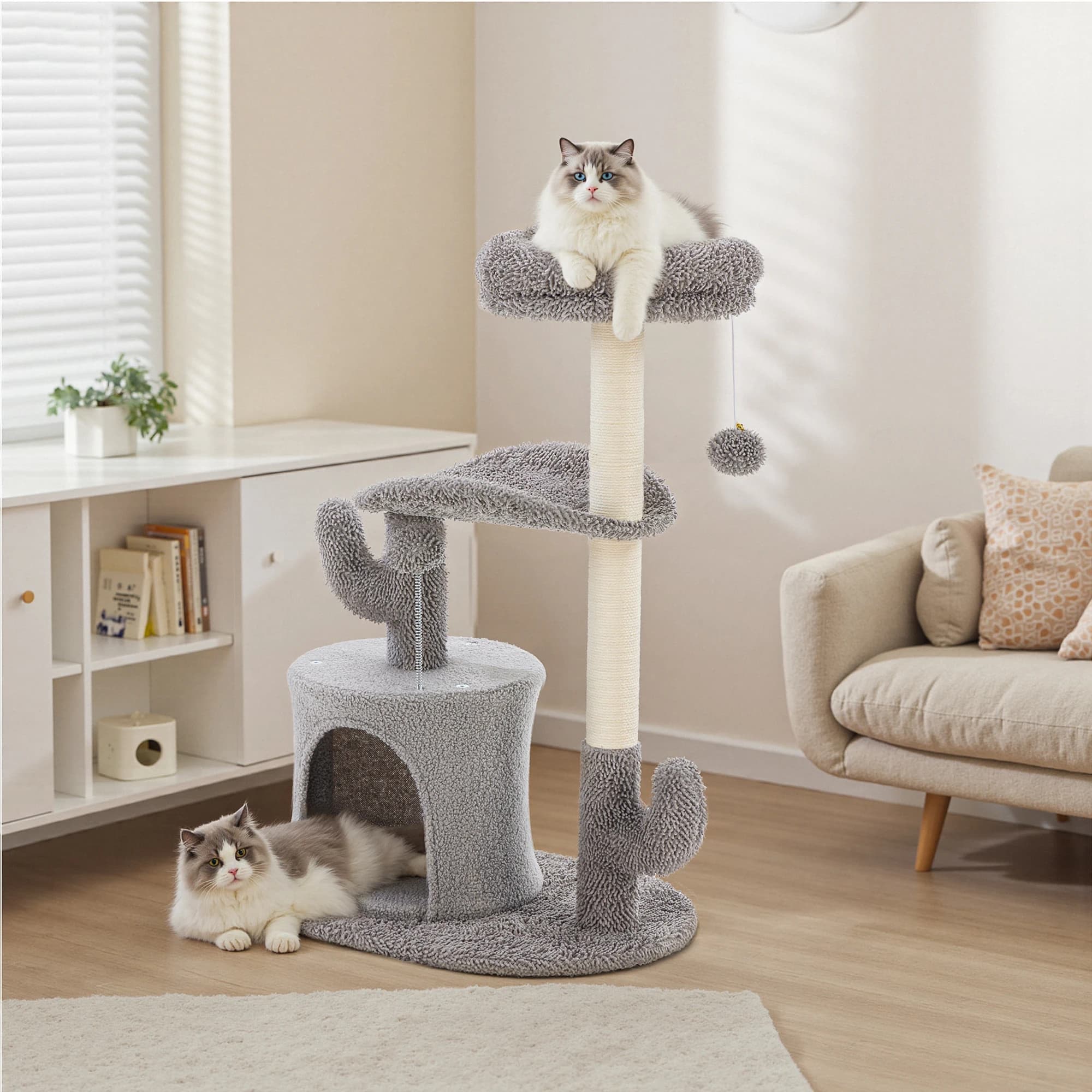 JHK 33IN Cat Tree High Level Multi Tower for Indoor Pet Furniture Stable Playhouse for Kittens with Sisal Ribbons for Home