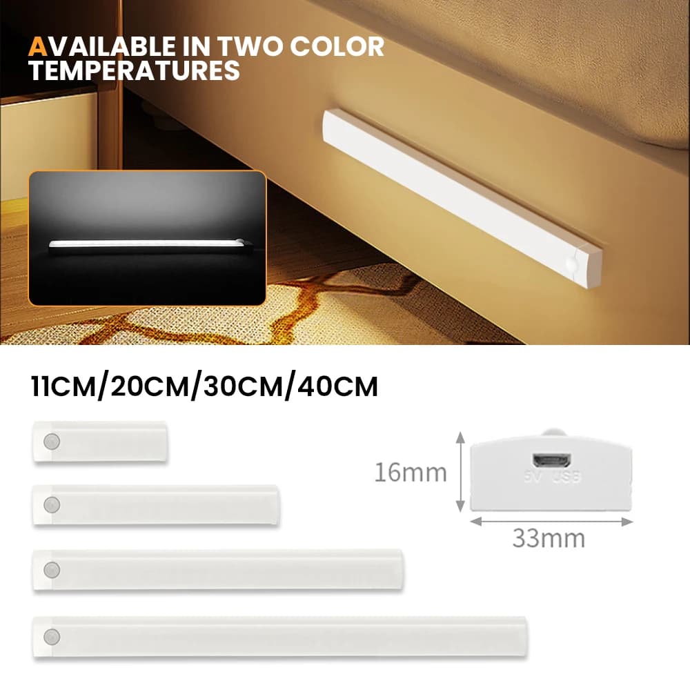 Dimmable Magnetic LED Under Cabinet Light Type-C Rechargeable Motion Sensor Night Light Cool Warm White For Kitchen Closet