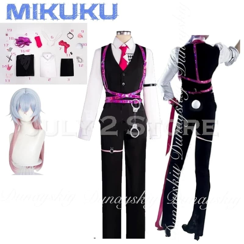 Rabbit Hole Genderswap Anime Mikuo Sex Turns Cosplay With Trailing Blue Pink Wig With Vest Pants Cosplay Costume Full Dress