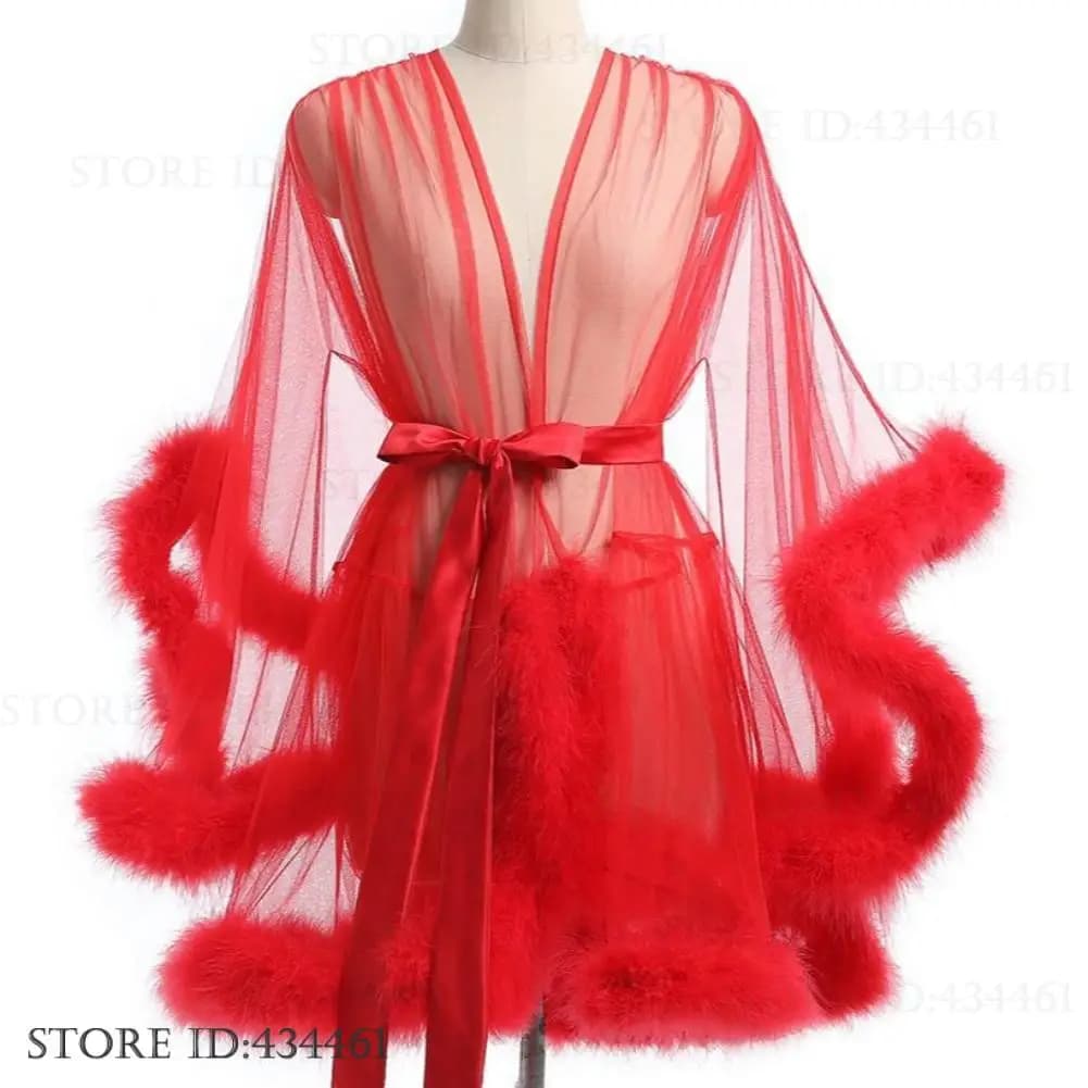 Dress of sexy feathers of large seductive perspective on net Kimono passionate waist robe stringing wedding dress