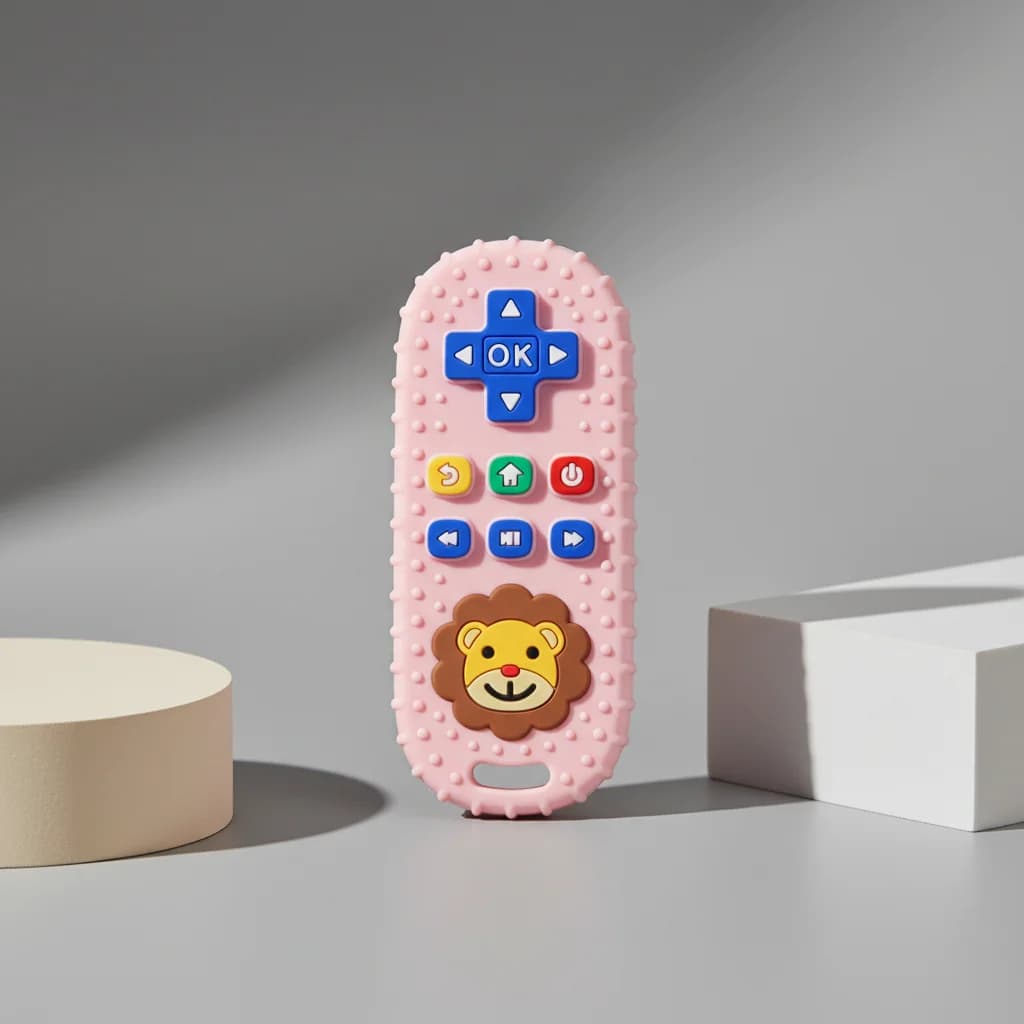 1 pz Giocattoli per la dentizione del bambino, Massaggiagengive in silicone a forma di telecomando per neonati 0-6 e 6-12 mesi, Giocattolo massaggiagengive a forma di leone, Senza BPA, per neonati
