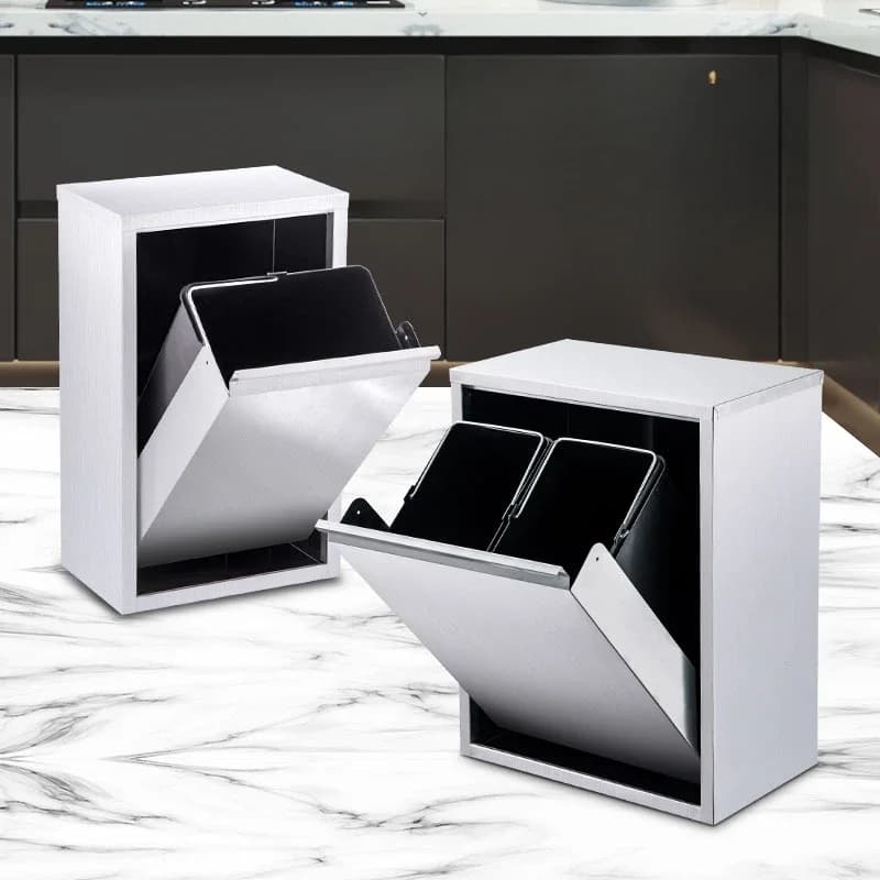 Pattumiera da incasso in acciaio inossidabile, deposito domestico, bidone della spazzatura da parete per cucina, bidone della spazzatura a prova di perdite, design moderno
