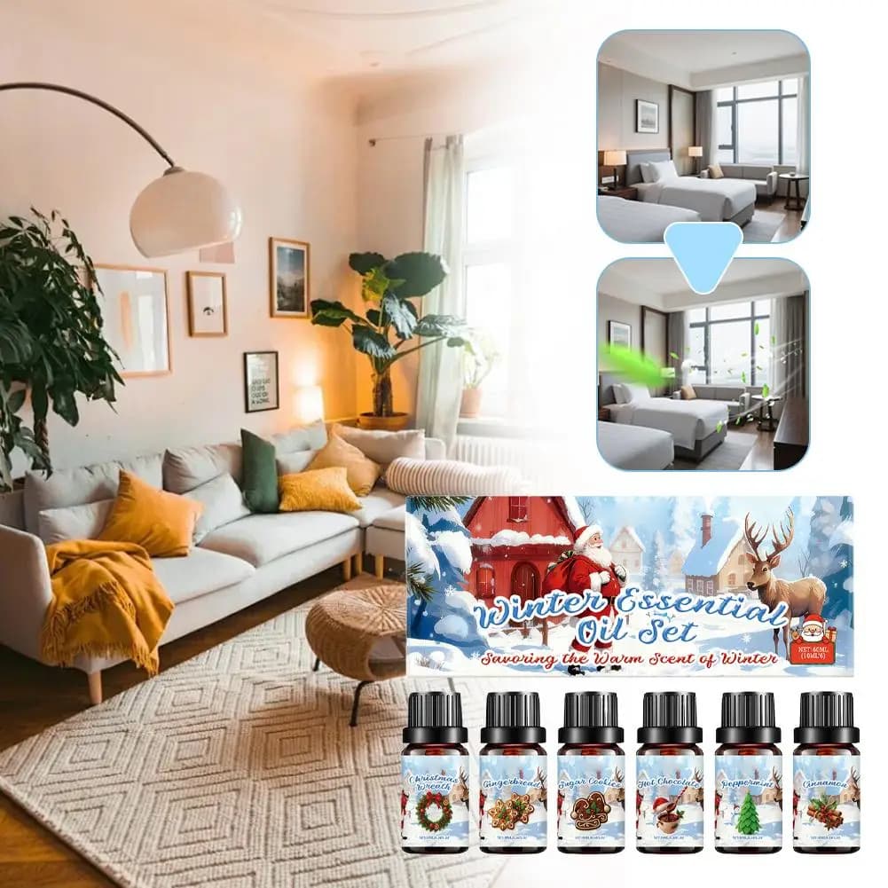 6PCS * 10ML Winter Essential Oil Set Natural Plant Aromatherapy Deodorant for humidifier Diffuser Home Car Office Christmas Gifts