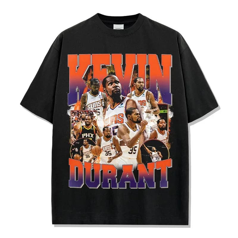 T-shirt grafica Kevin Durant Slim Reaper, girocollo oversize, tessuto elasticizzato, asciugatura rapida, streetwear da basket, stile Y2K