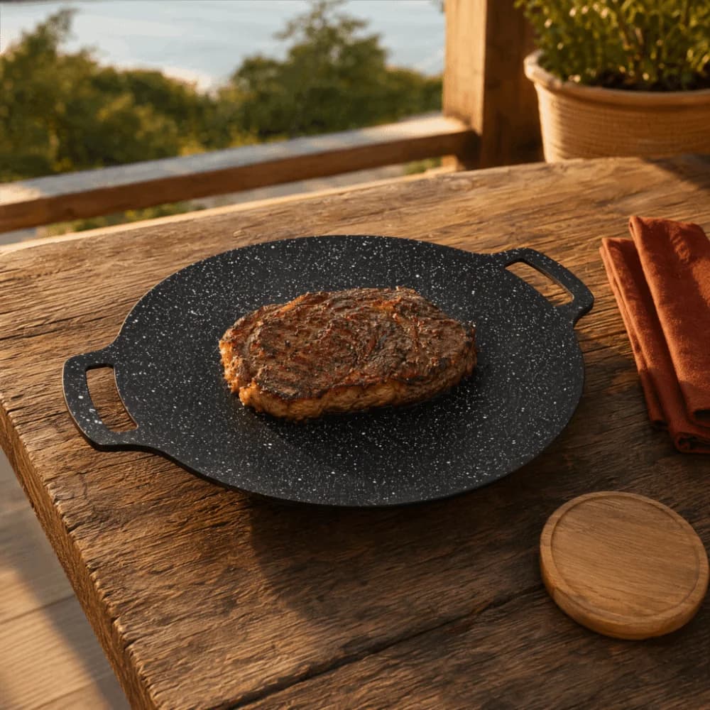 Round Korean BBQ Grill Pan Side Handles Even Heating Barbecue Grill Plate Non Stick Low Rim Frying Pan Home Cooking