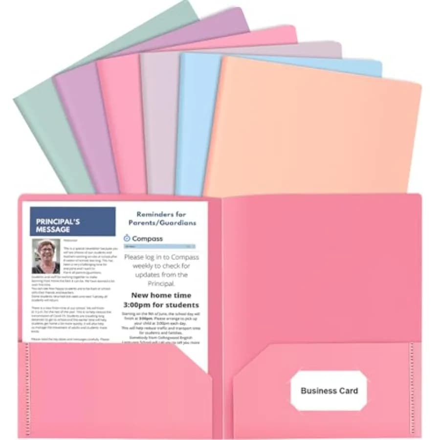 Colored File Folders with Pockets and Business Card Holder, Pastel Decorative Pocket Folders for Documents, Cute Plastic Folder