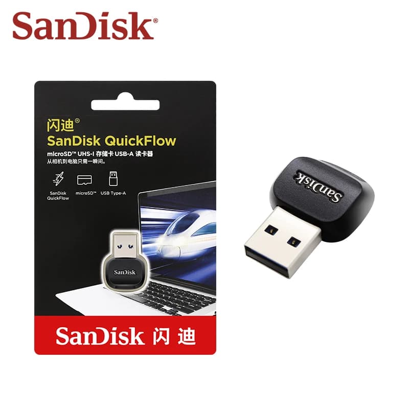 SanDisk QuickFlow microSD USB-A Card Reader 250MB/s Read 150MB/s Write High Speed for Photographer Drone 4K Video Transfer Workf