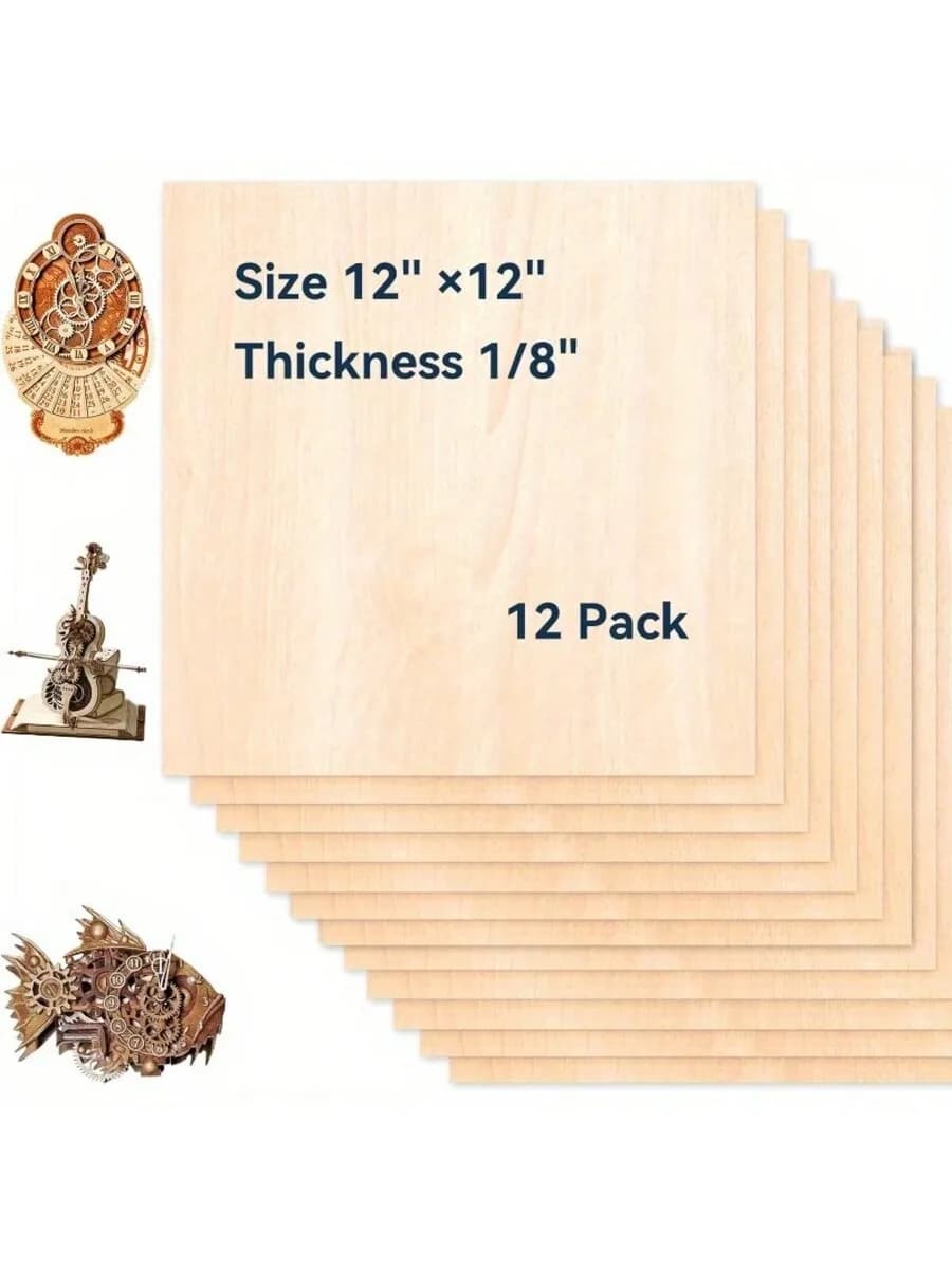 Set of 12 pieces of oak plywood, untreated wooden board, suitable for DIY crafts, carving, cut -3 mm thick, 12x12 inches smooth c