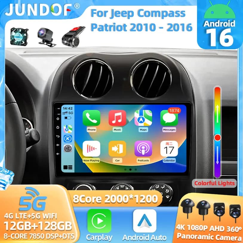 Android 16 Car For JEEP Compass Patriot 2011 - 2017 Auto Radio Multimedia Player GPS Navigation Carplay Stereo 4G BT No 2din DVD