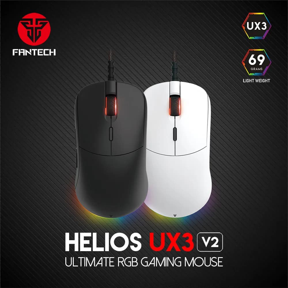 Mouse da Gaming Cablato FANTECH HELIOS UX3 V2 con Sensore Pixart 3389, Ultra-Leggero 69g, RGB, 16000 DPI, Ergonomico per PC e eSports