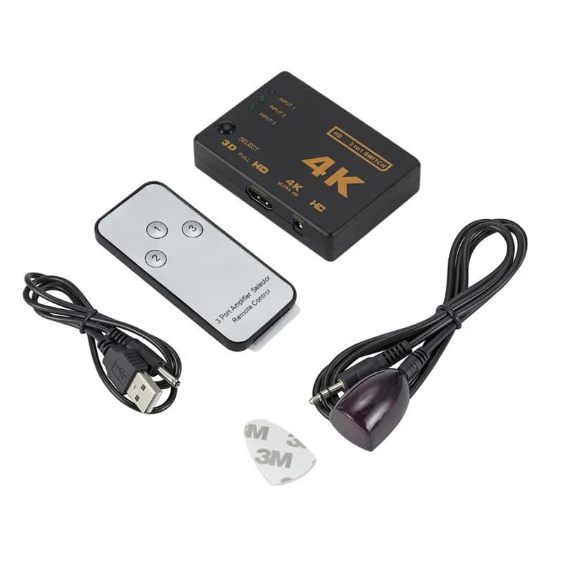 HDMI 3x1 compatible switch, Splitter 3 Inputs 1 Output, HDMI 4K Switcher Adapter, 3 Port HDMI Hub for Xbox, DVD, HDTV, PC, Laptop