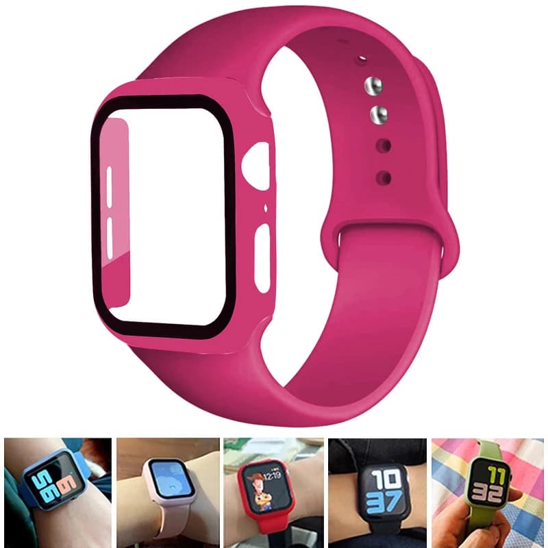 Vetro + Custodia + cinturino per cinturino Apple Watch 44mm 41mm 45mm 40mm 38mm 42mm Bracciale in silicone serie iWatch 9 8 3 4 5 6 se 7 cinturini