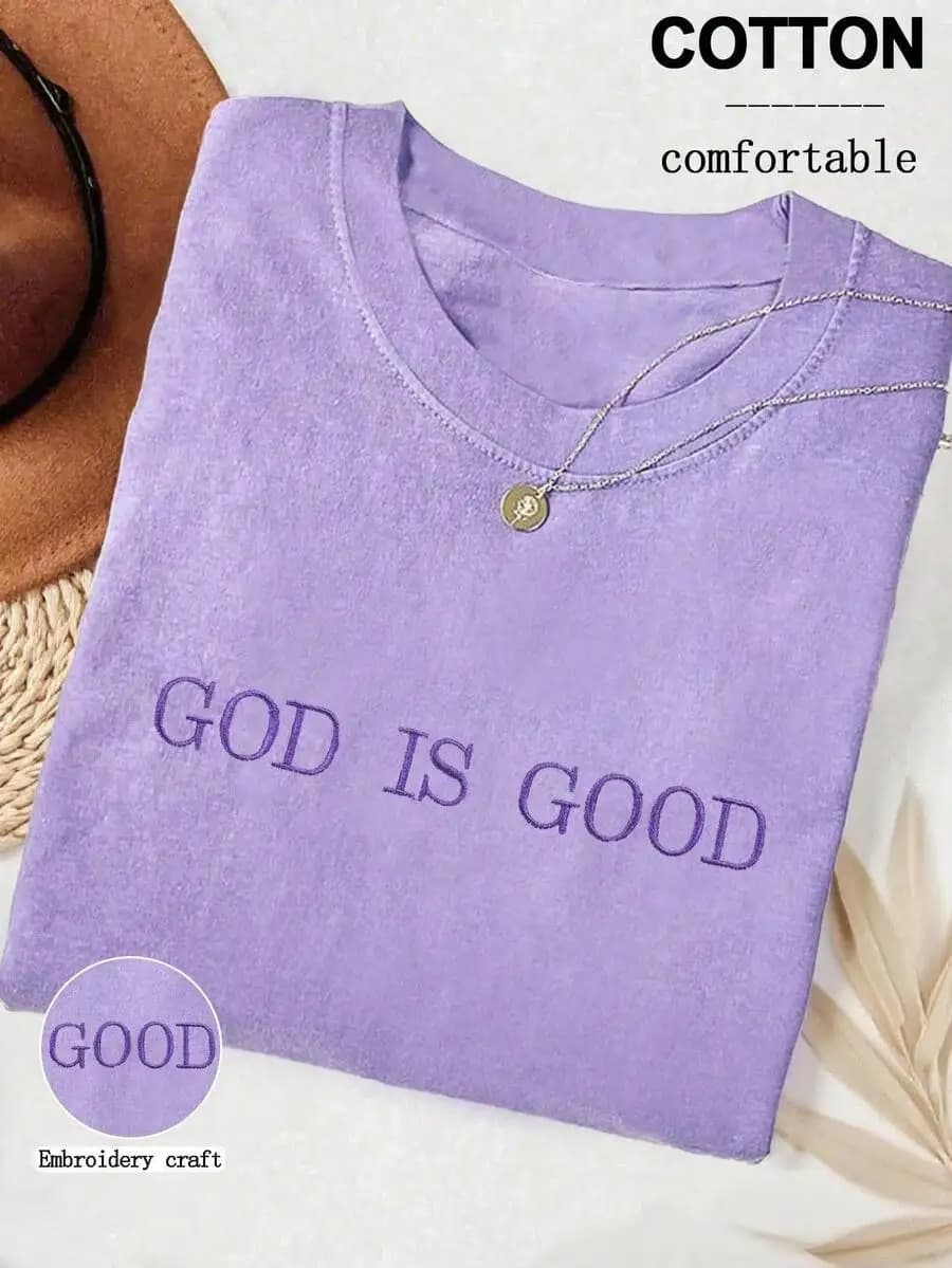 Plus Size Embroidered Faith T-Shirt Women Round Neck Comfortable Christian Shirt Gift