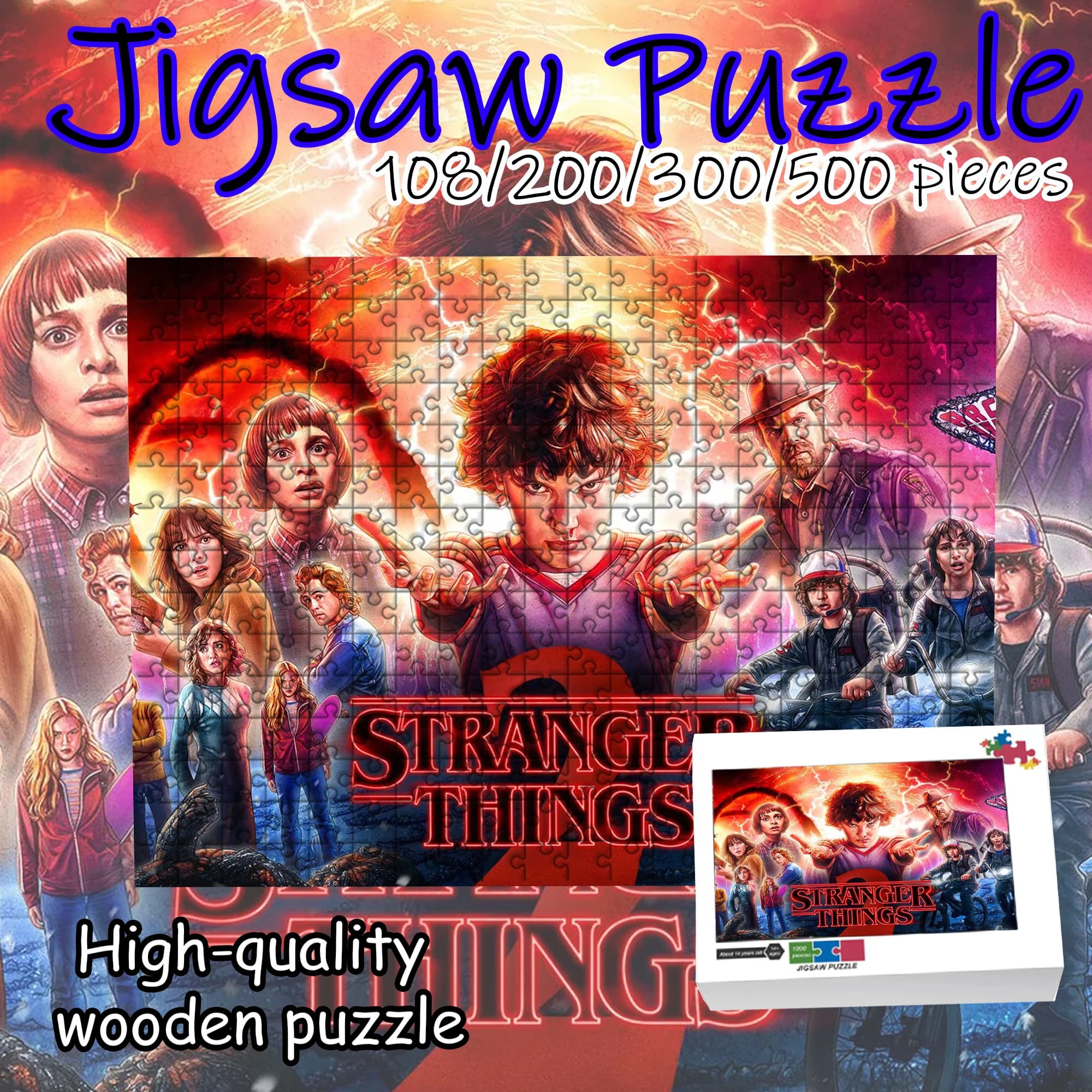 Puzzle in legno Stranger Things da 108/200/300/500 pezzi, regalo di alta qualità, divertente gioco per feste