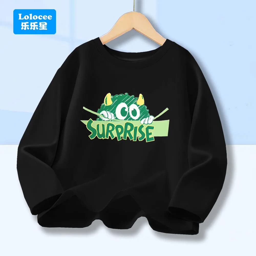 Bambini Cartoon Divertente Mostro Sorpresa Grafica T-shirt per bambini Manica lunga Primavera Autunno Vestiti Casual Girocollo Ragazzi Top GSJX1