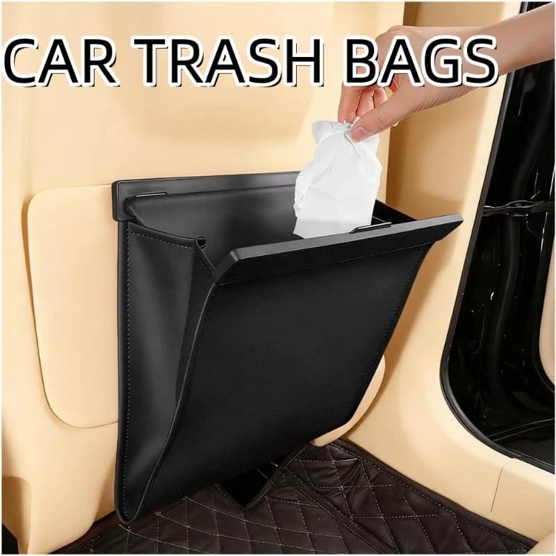 1/2PCS Leather Car Garbage Bag Seat Back Garbage Storage Bag Hanging Trash Pouch Folding Trash Can for Vehicle