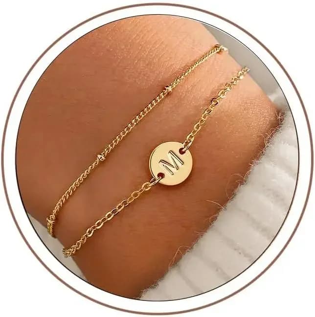 Regali per la Festa della Mamma, Braccialetti con Iniziali in Oro per Mamma e Figlia - Delicato Disco Monogramma Placcato Oro 18K