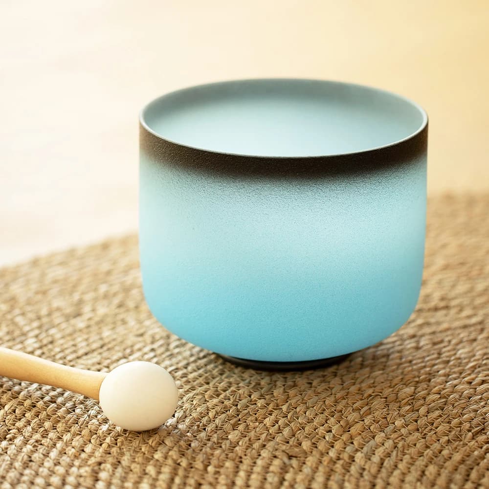 Hye-eun 7/8 Inch Blue Frosted Quartz Crystal Singing Bowl 432Hz/440hz G Note Throat Chakra with Free Rubber Mallet and O-ring