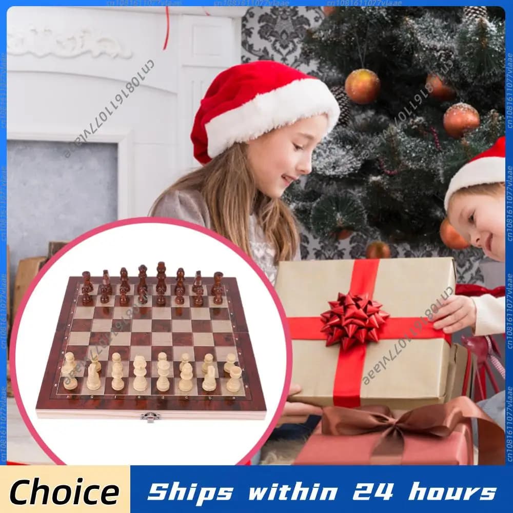 Foldable 3 In 1 Wooden Chess Set International Chess Checkers Backgammon Board Games For Kids Adults Professional Travel Set