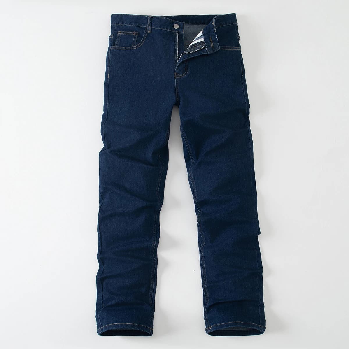 Men's Spring and Autumn Solid Color Slimming Straight Tube Deep Blue Jeans Fashionable Handsome Simple Casual Multi Functional