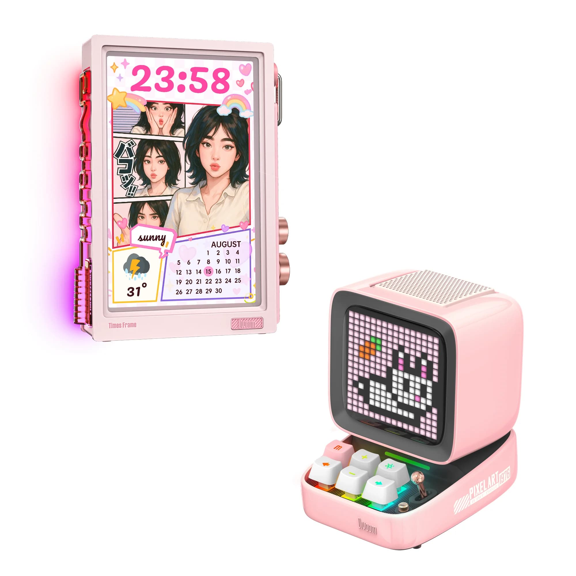 Divoom Times Frame Ditoo Pro Pink Set Smart Digital Photo Frame Pixel Art Bluetooth Speaker Desk Decor Gift