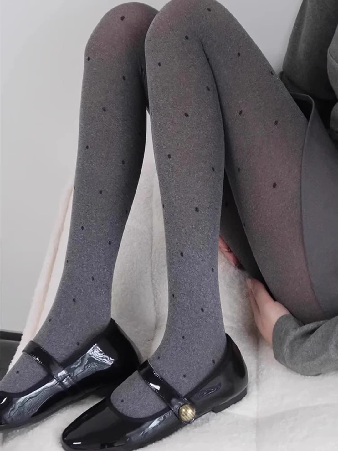 Leggings lunghi da donna in maglia sottile stile pois, collant anti-attrito per l'autunno