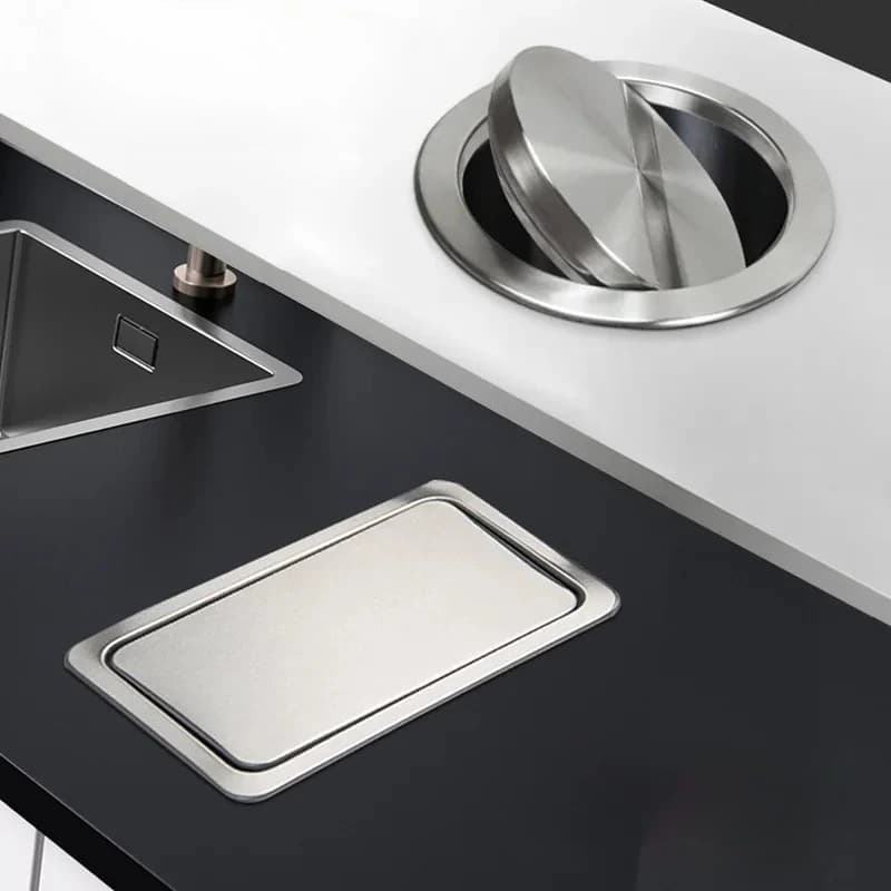Built-in Countertop Trash Bin Lid and Waste Chute Lid, Stainless Steel Balance Flap Cover, Silver Trash Grommet Swing Trash Can