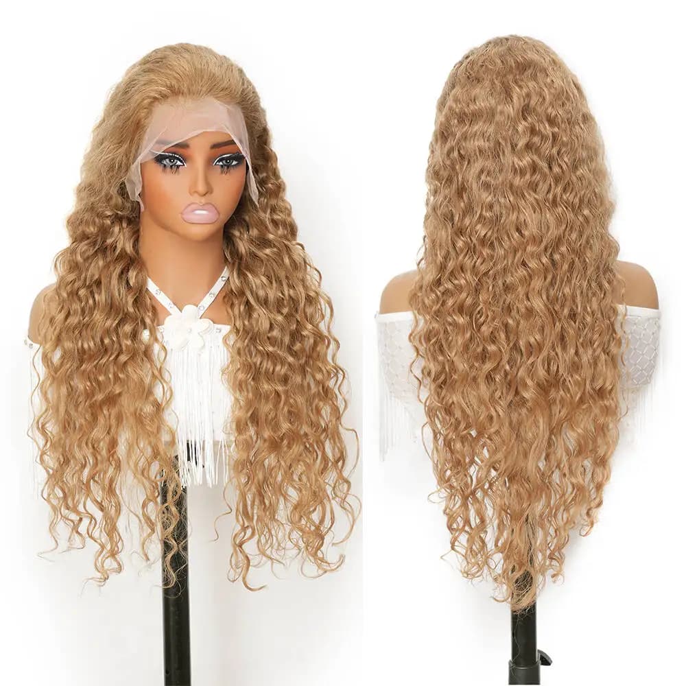 13X4 Honey Blonde Wig Human Hair 27#Color Water Wave Lace Front Wig Human Hair Pre-Plucked Deep Wave Blonde HD Lace Front Wig