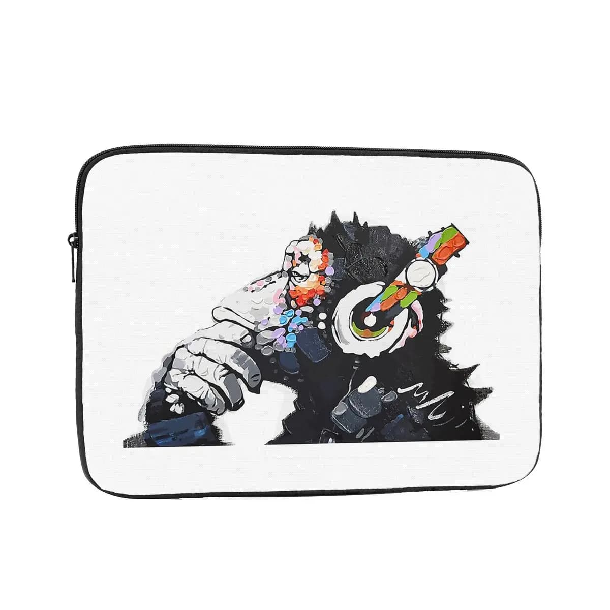 Banksy DJ Monkey Thinker con cuffie Custodia bianca per laptop Borsa per notebook Custodia per tablet Custodia antiurto