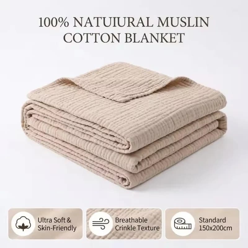 Khaki 100% Cotton 6 Layer Gauze Blanket Adults Kids Soft Comfortable Throw Air Condition Blankets For Home Sofa Bed Couch Queen