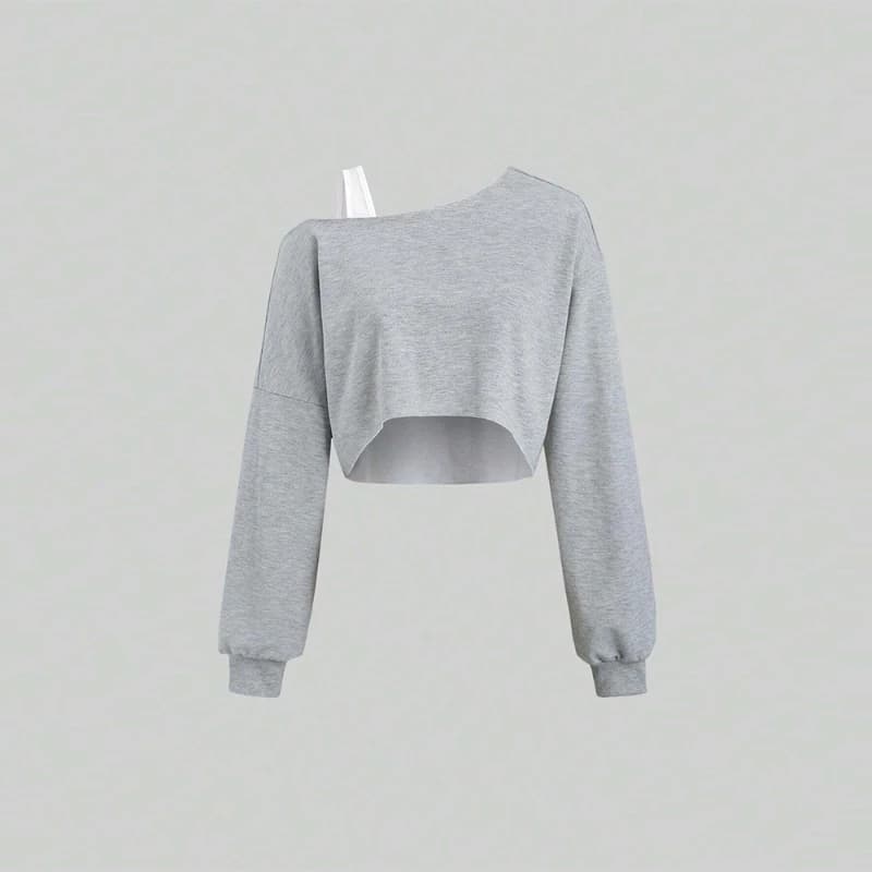 T-shirt sportiva 2025 Camicia a maniche lunghe da donna primaverile ed estiva con colletto diagonale irregolare